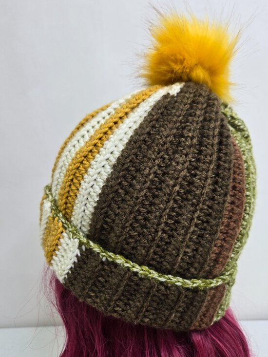 Crochet Striped Beanie: Funky Multicolor Acrylic Winter Hat